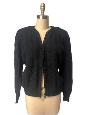 Adele Joyce Lambswool Angora Sweater Cardigan Cable Knit Beaded Pearl Sz M